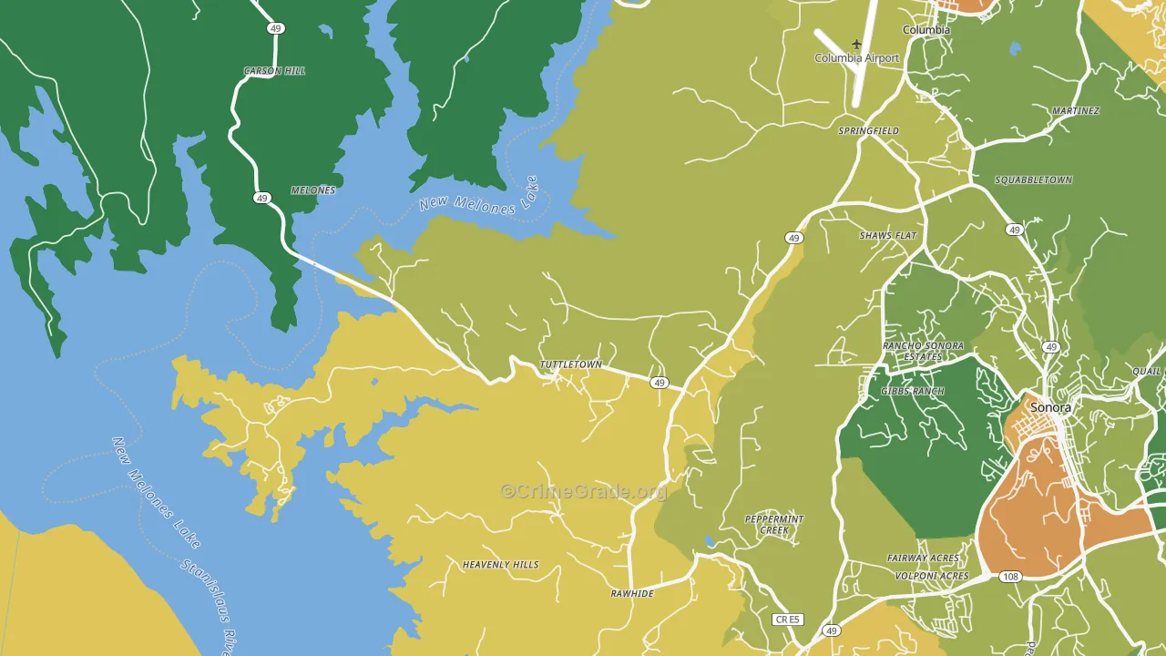 Tuttletown, CA Map of Murder Rates