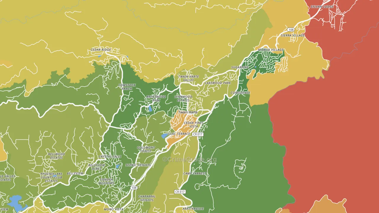 Twain Harte, CA Map of Murder Rates