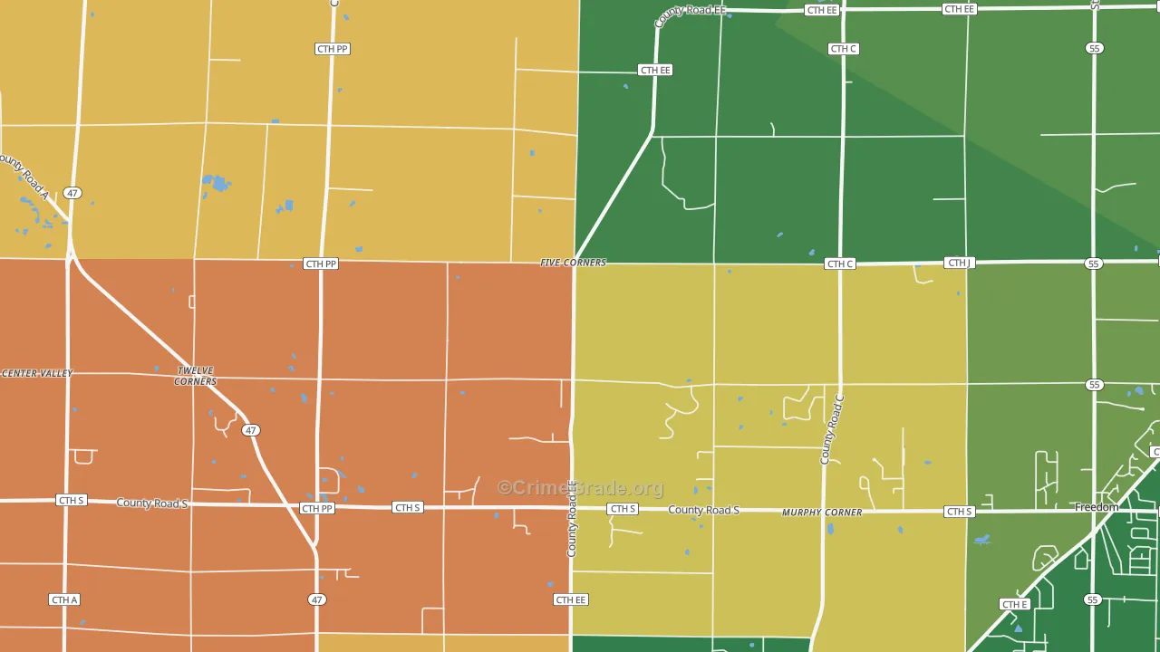 Twelve Corners, WI Map of Murder Rates