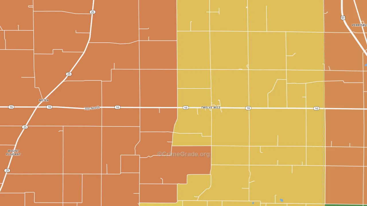 Twelve Mile, IN Map of Murder Rates