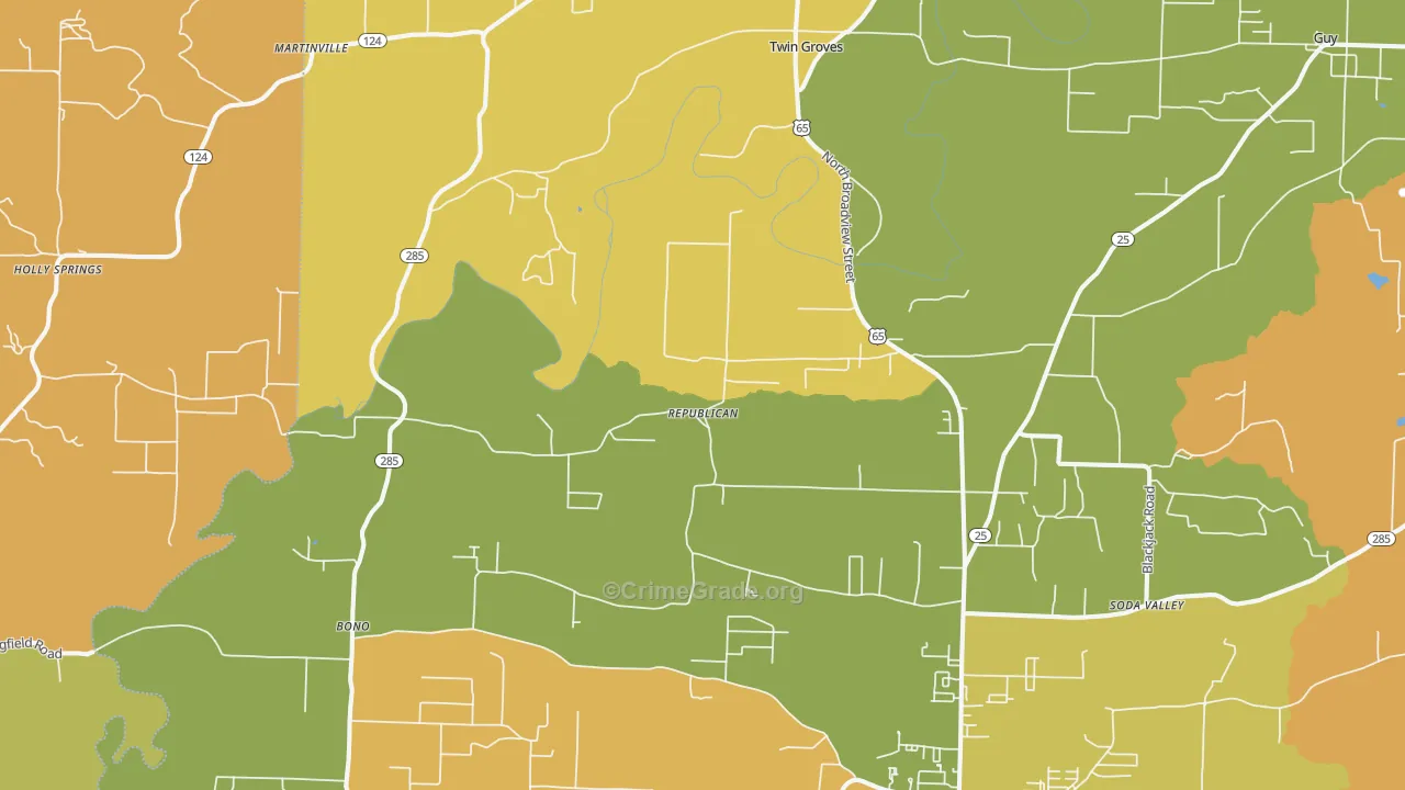 Twin Groves, AR Map of Murder Rates