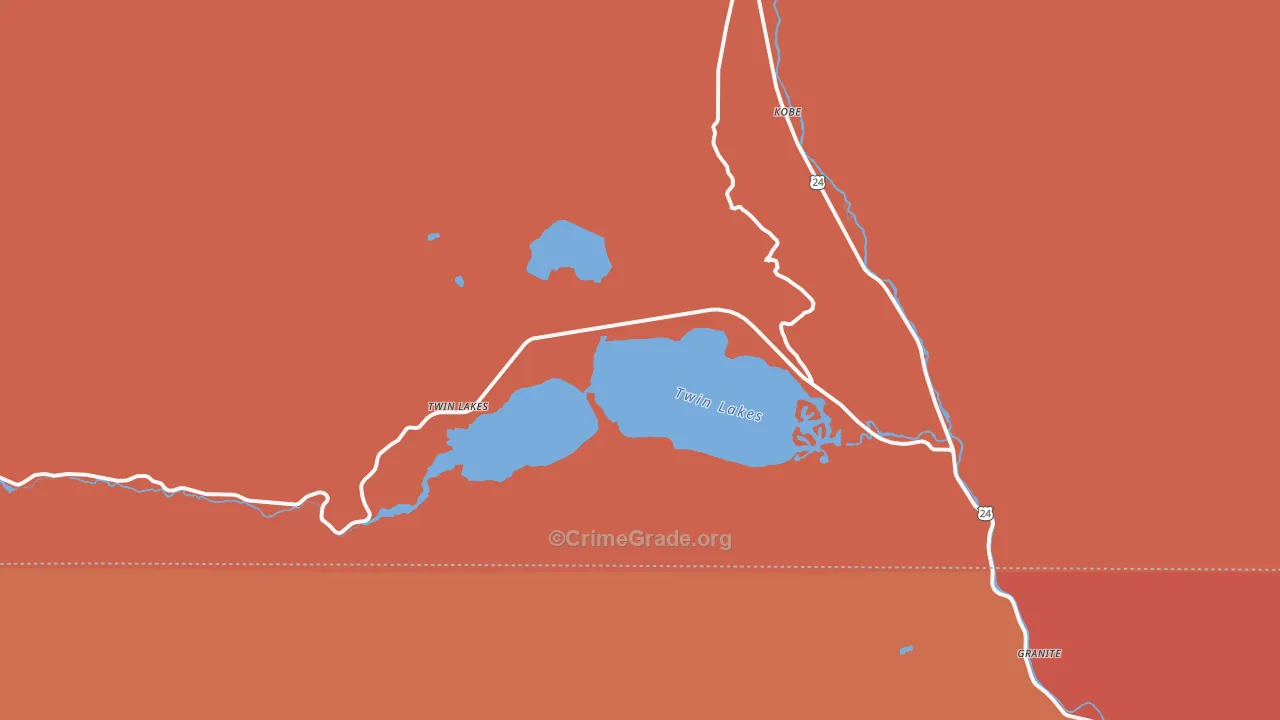 Twin Lakes, CO Map of Murder Rates