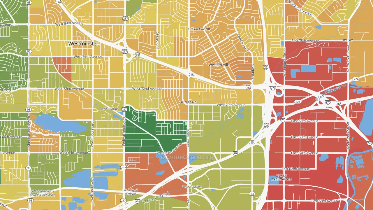 Twin Lakes, Denver, CO Map of Murder Rates