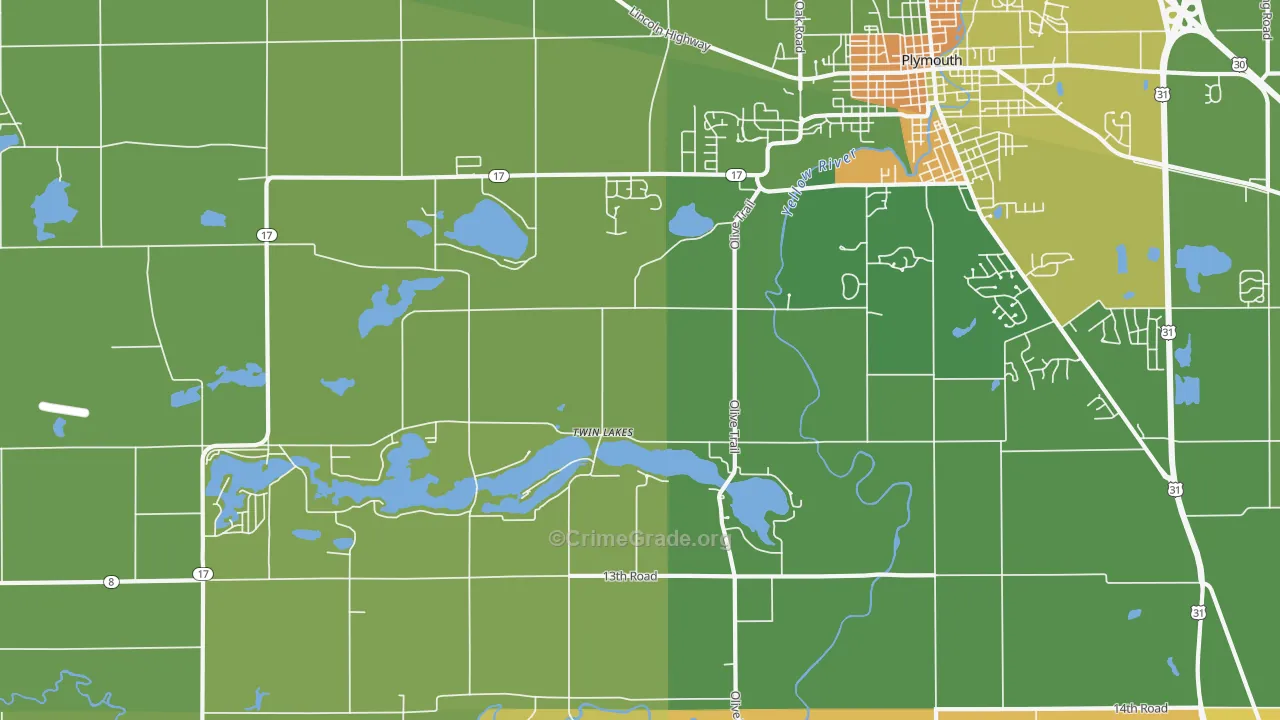 Twin Lakes, IN Map of Murder Rates
