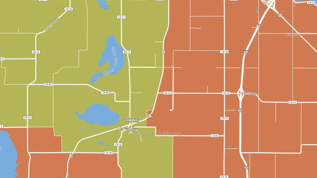 Twin Lakes, MN Map of Murder Rates