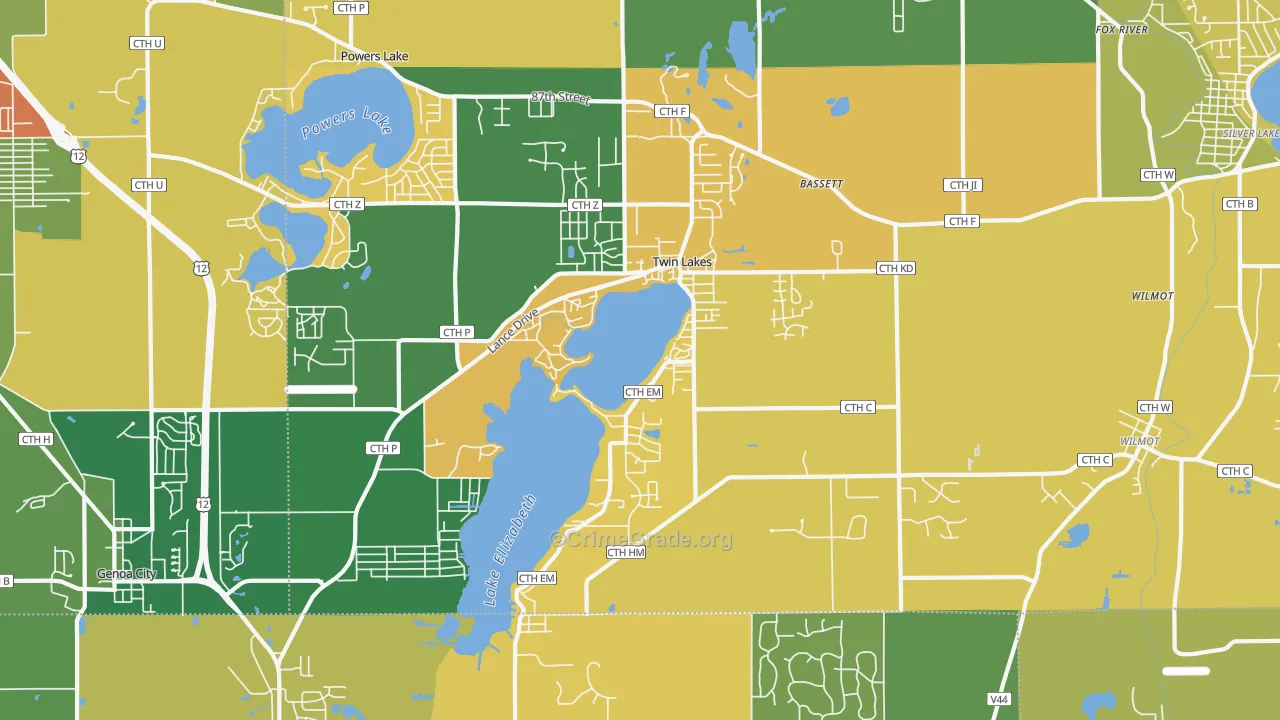 Twin Lakes, WI Map of Murder Rates