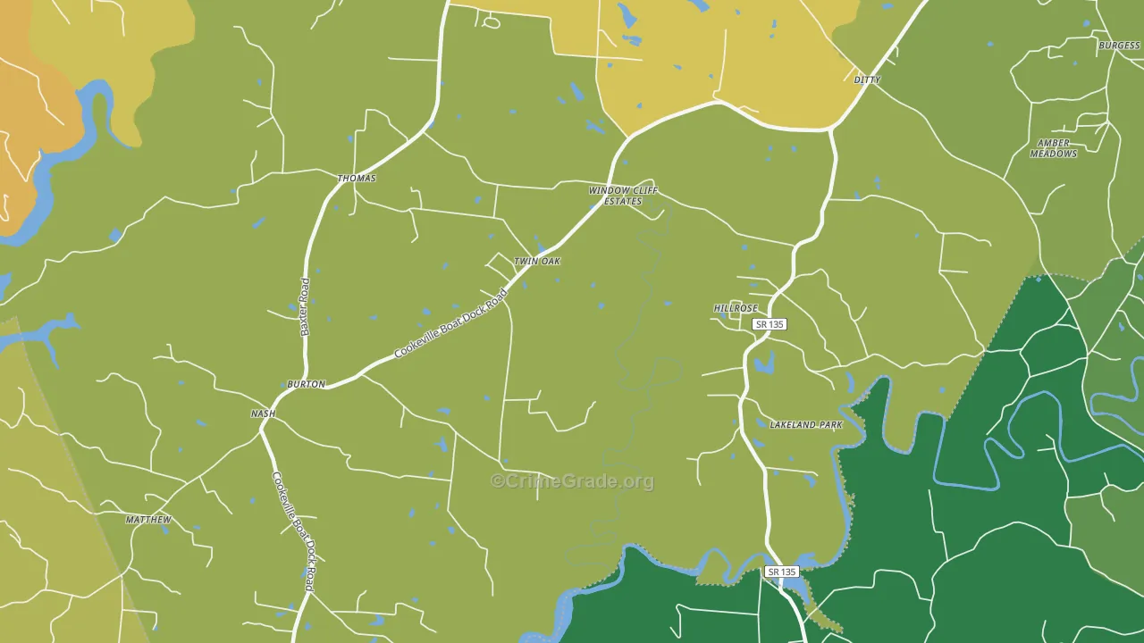 Twin Oak, TN Map of Murder Rates