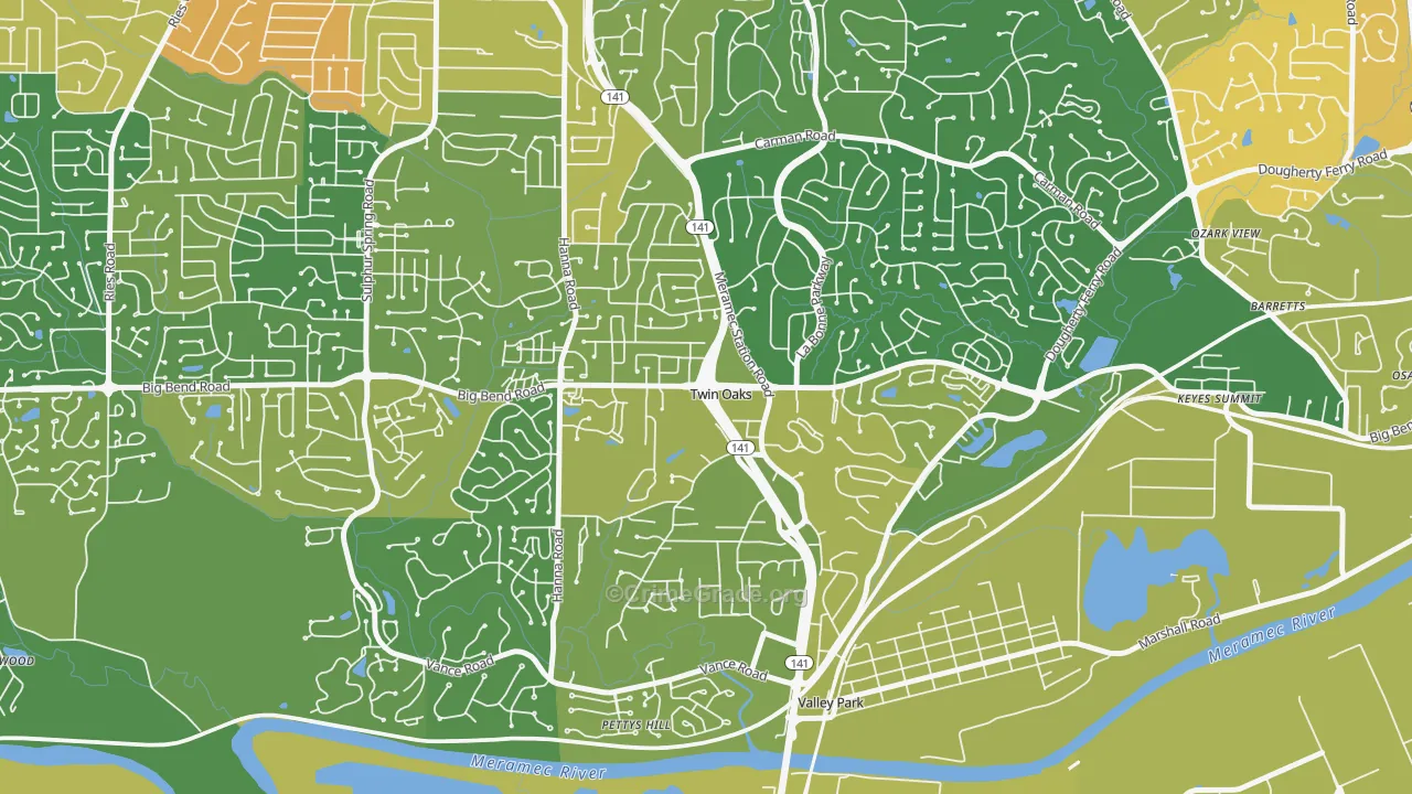 Twin Oaks, MO Map of Murder Rates