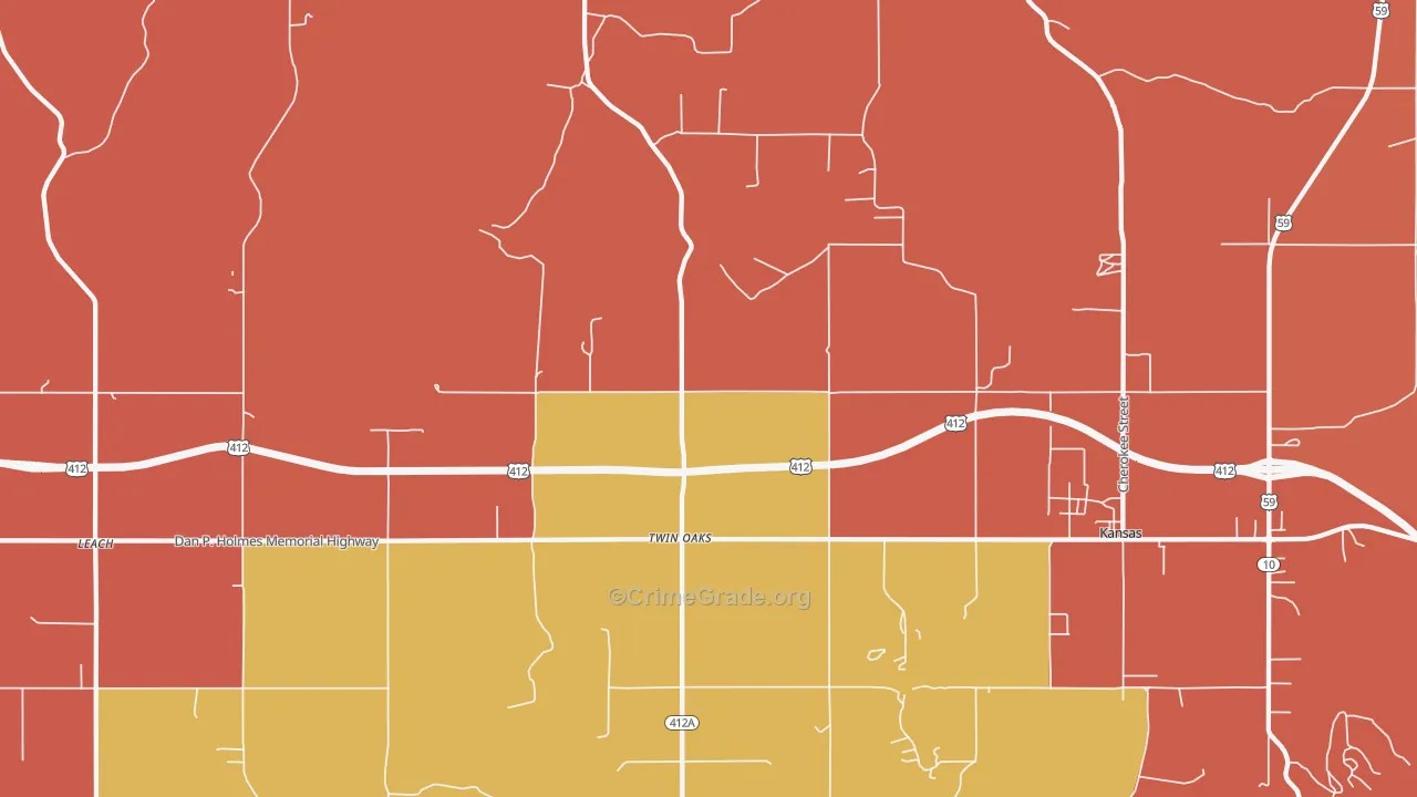 Twin Oaks, OK Map of Murder Rates