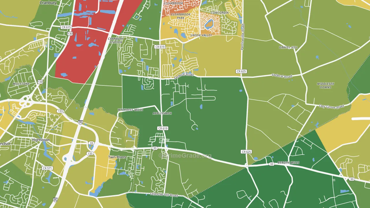 Twin Rivers, NJ Map of Murder Rates