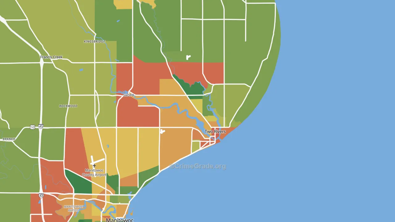 Two Rivers, WI Map of Murder Rates