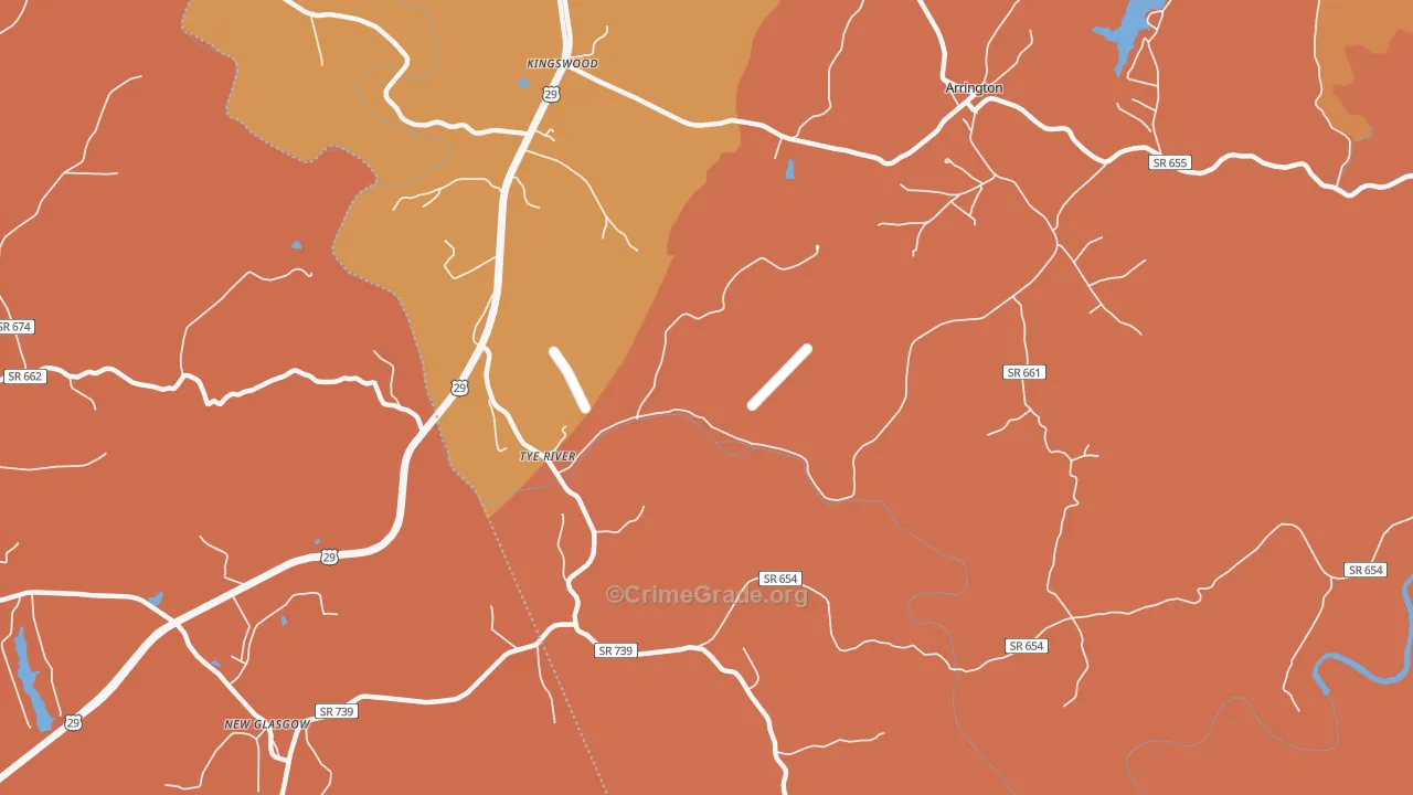 Tye River, VA Map of Murder Rates