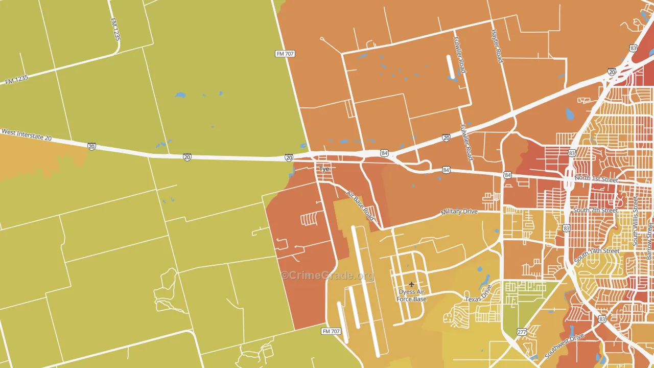 Tye, TX Map of Murder Rates