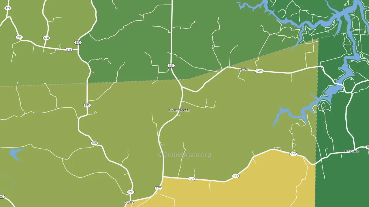 Tyewhoppety, KY Map of Murder Rates