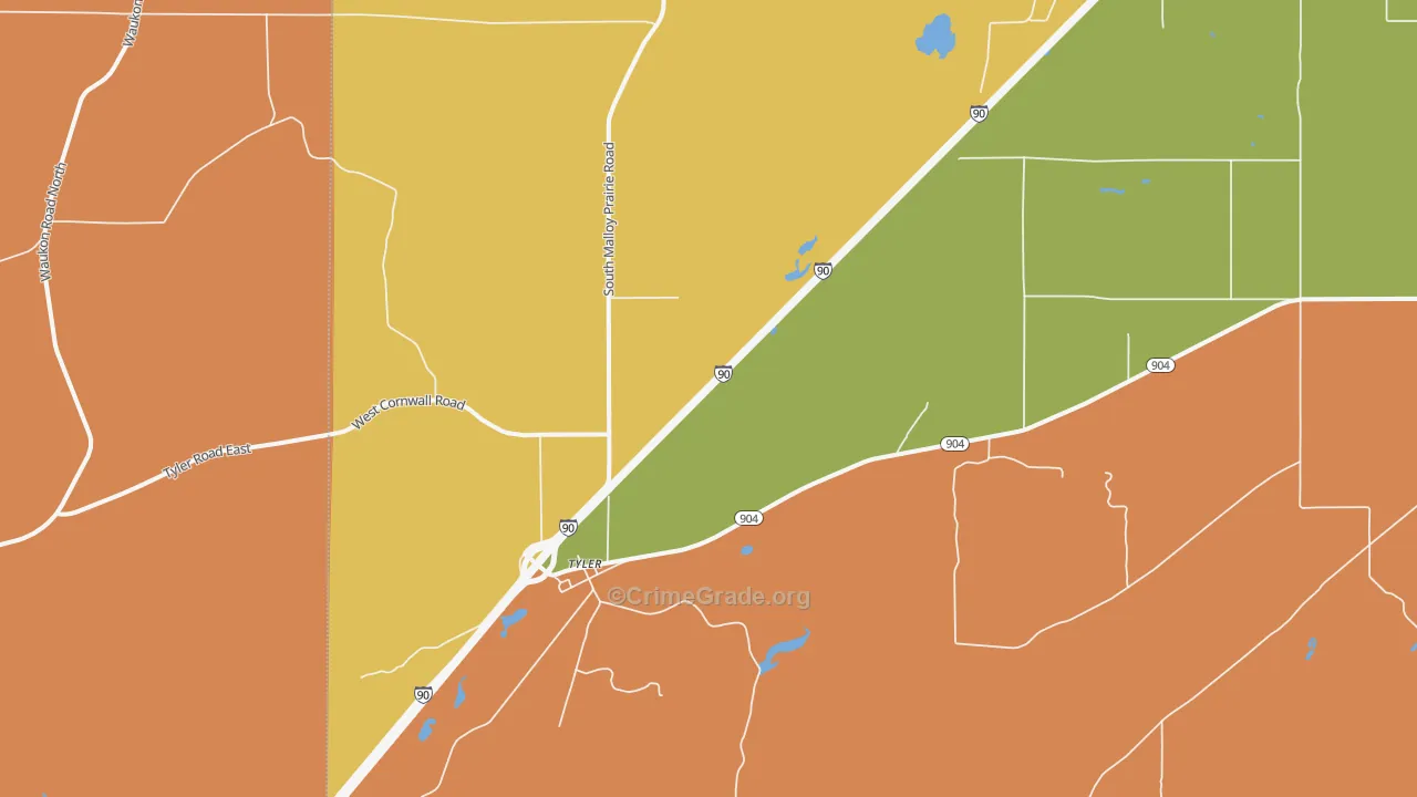 Tyler, WA Map of Murder Rates