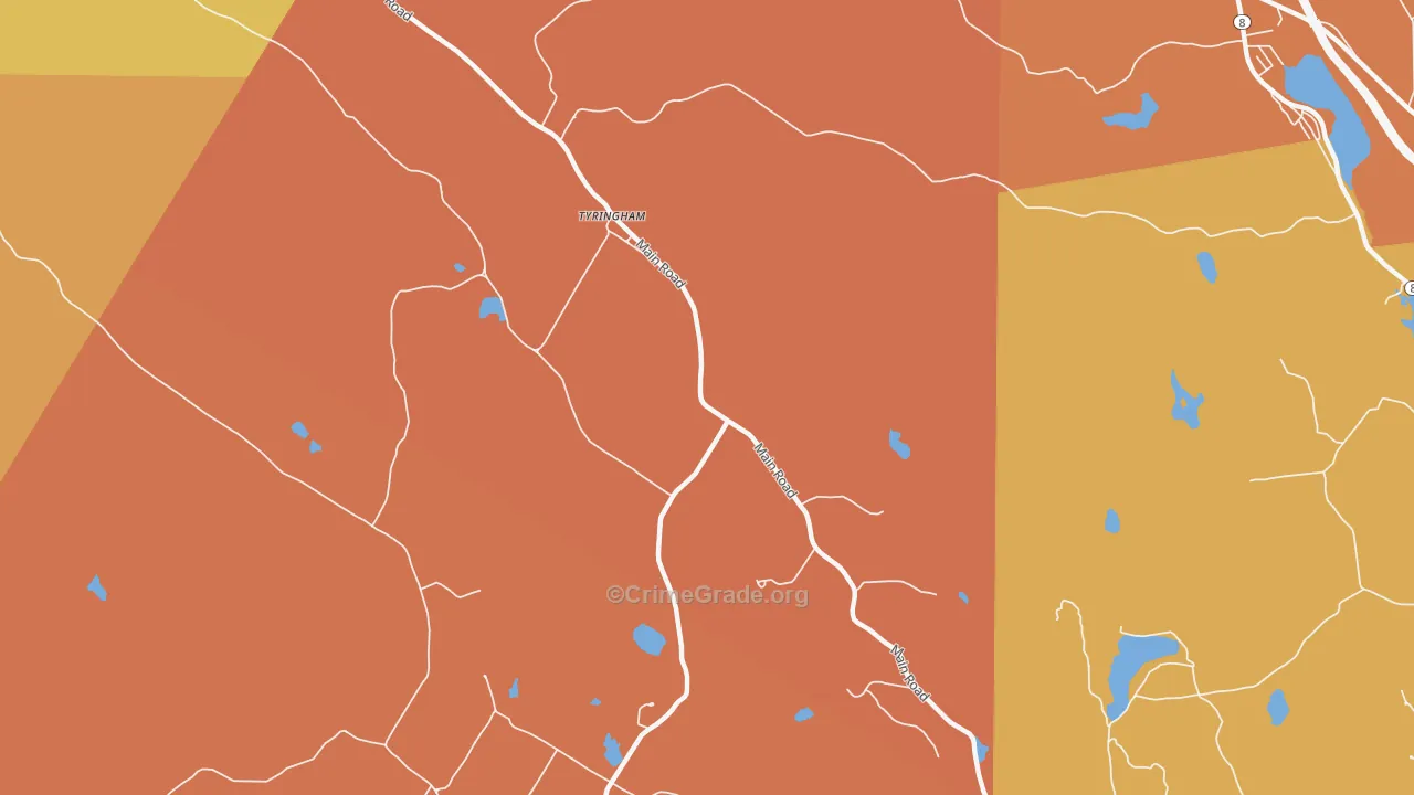 Tyringham, MA Map of Murder Rates