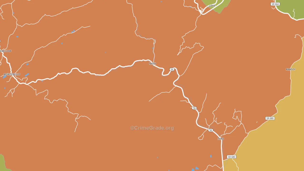 Tyro, VA Map of Murder Rates