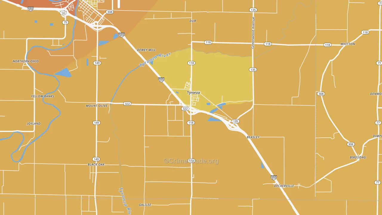 Tyronza, AR Map of Murder Rates