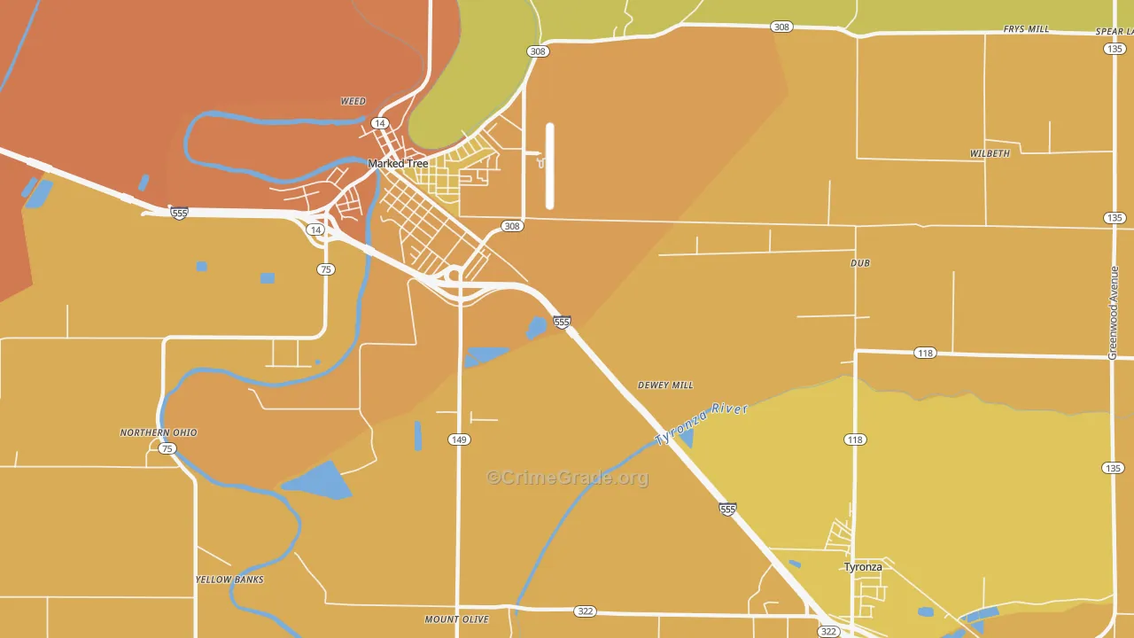 Tyronza Junction, AR Map of Murder Rates