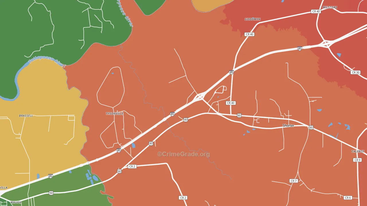 Tysonville, AL Map of Murder Rates