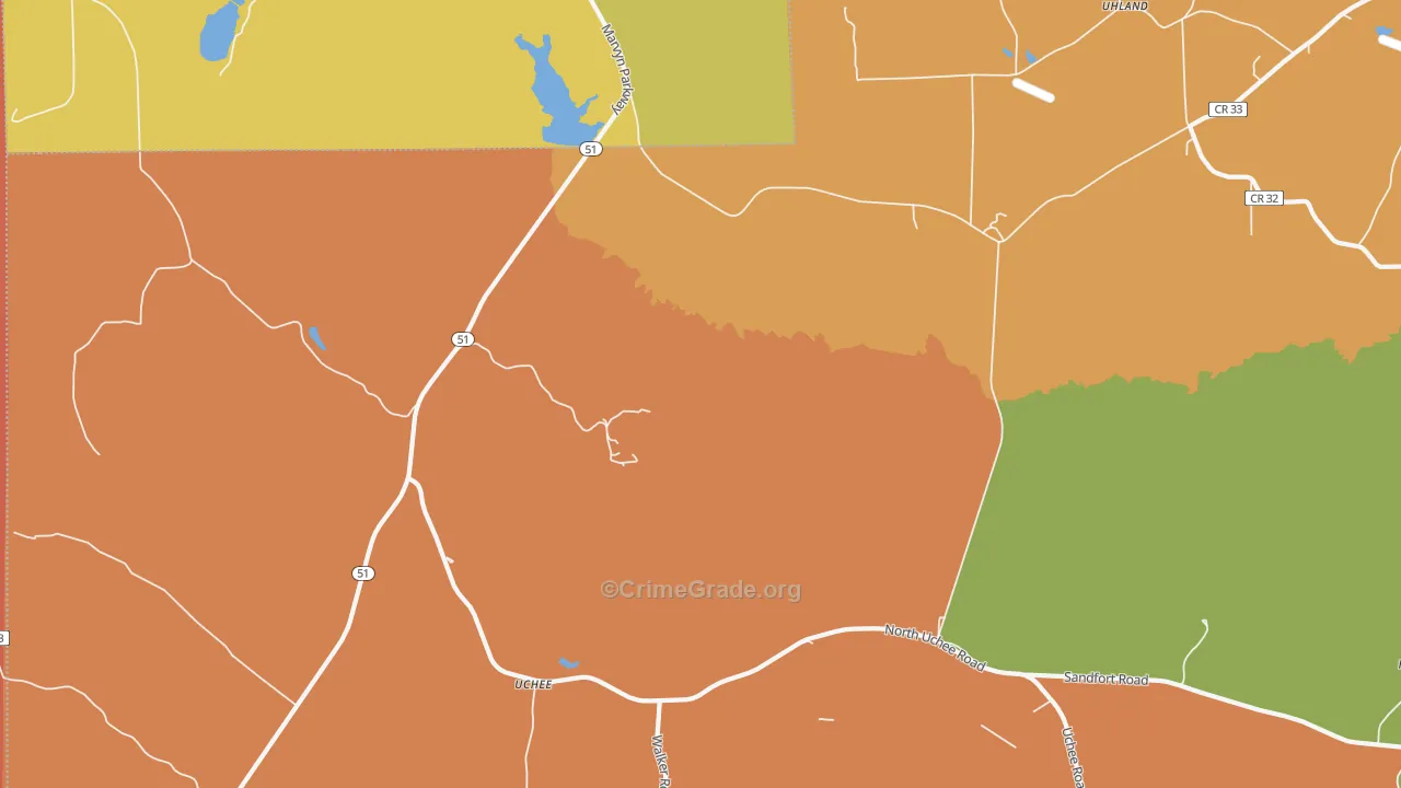Uchee, AL Map of Murder Rates