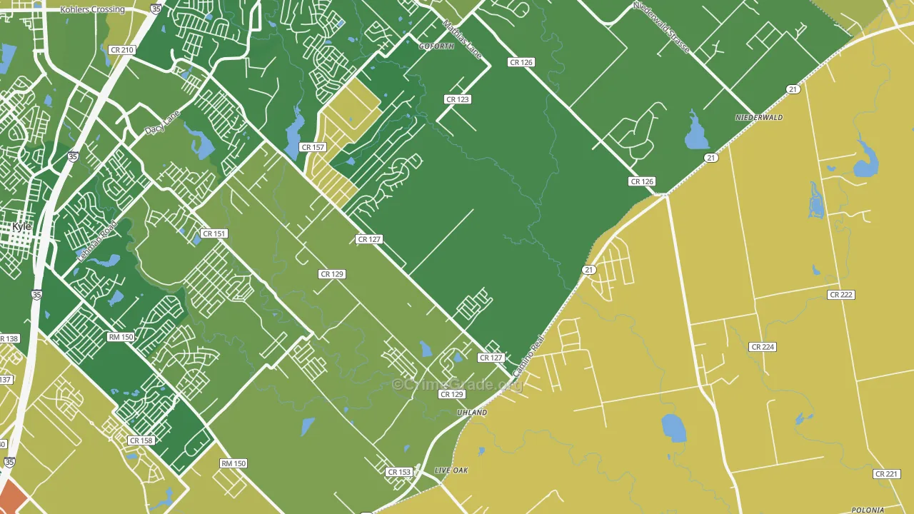 Uhland, TX Map of Murder Rates