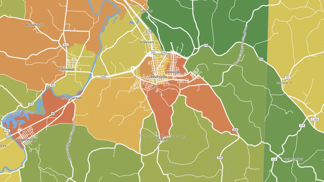 Uhrichsville, OH Map of Murder Rates