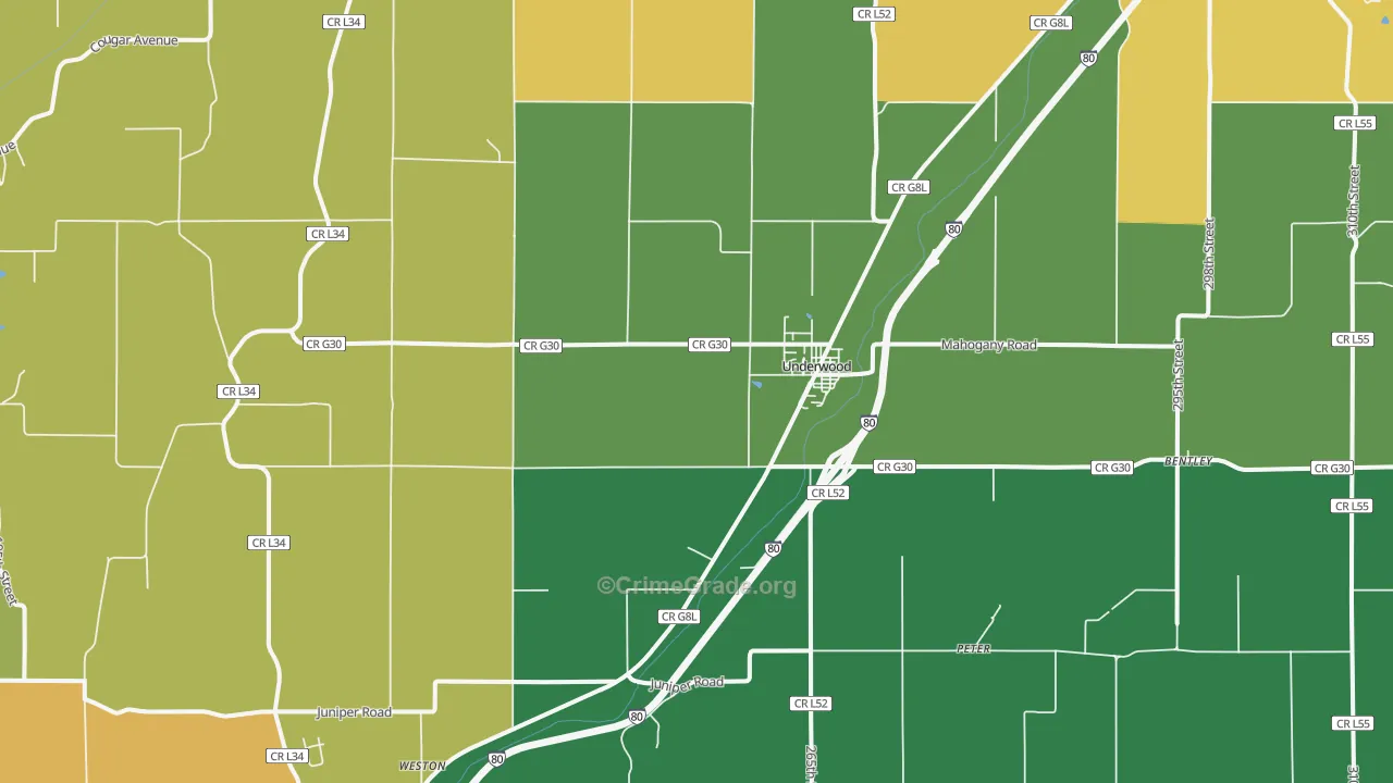 Underwood, IA Map of Murder Rates