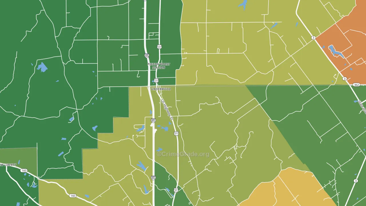Underwood, IN Map of Murder Rates