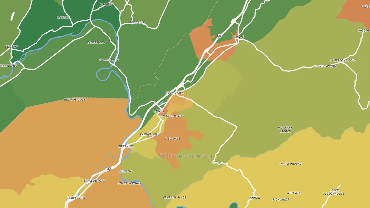 Unicoi County, TN Map of Murder Rates