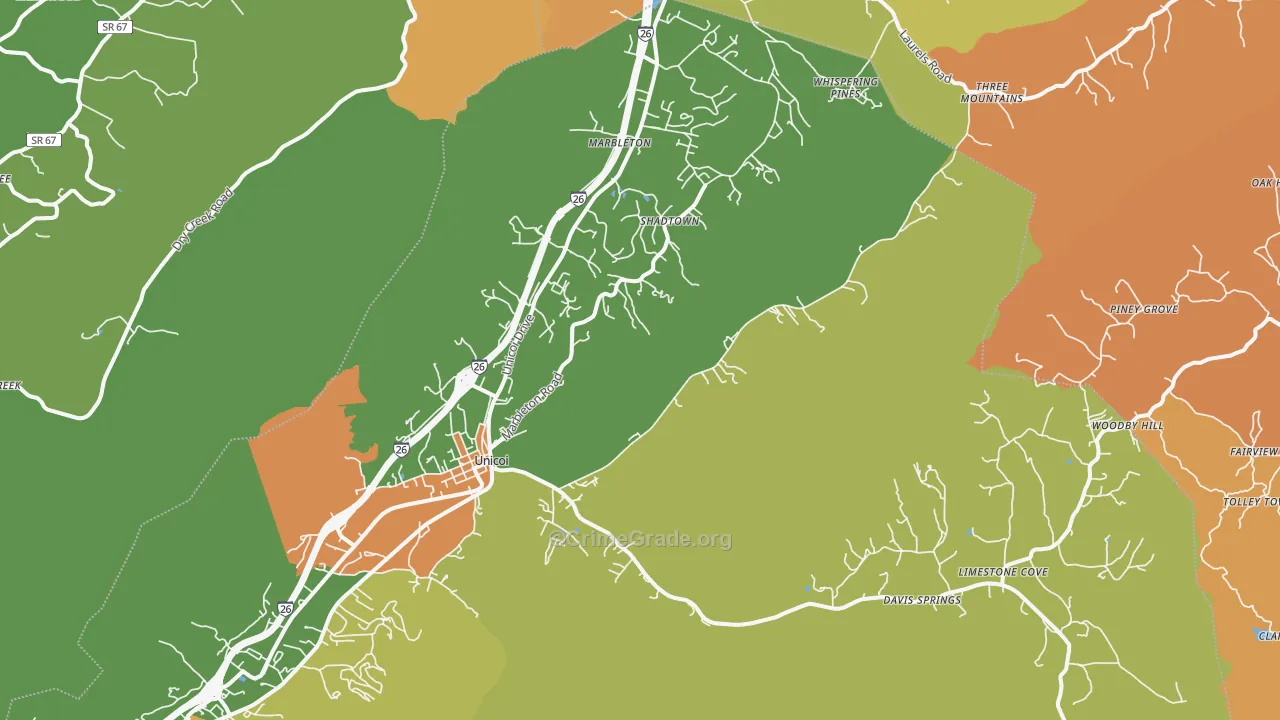 Unicoi, TN Map of Murder Rates