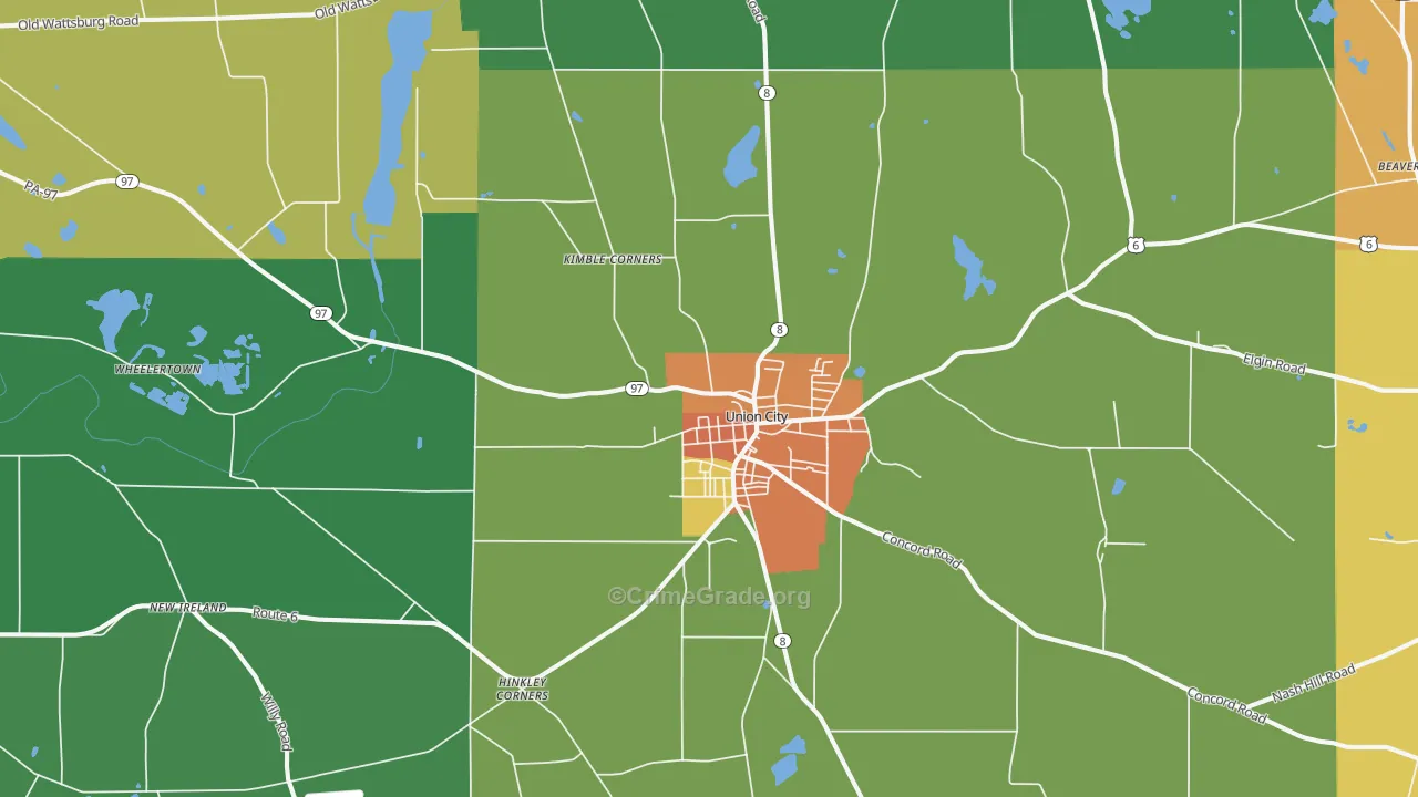 Union City, PA Map of Murder Rates