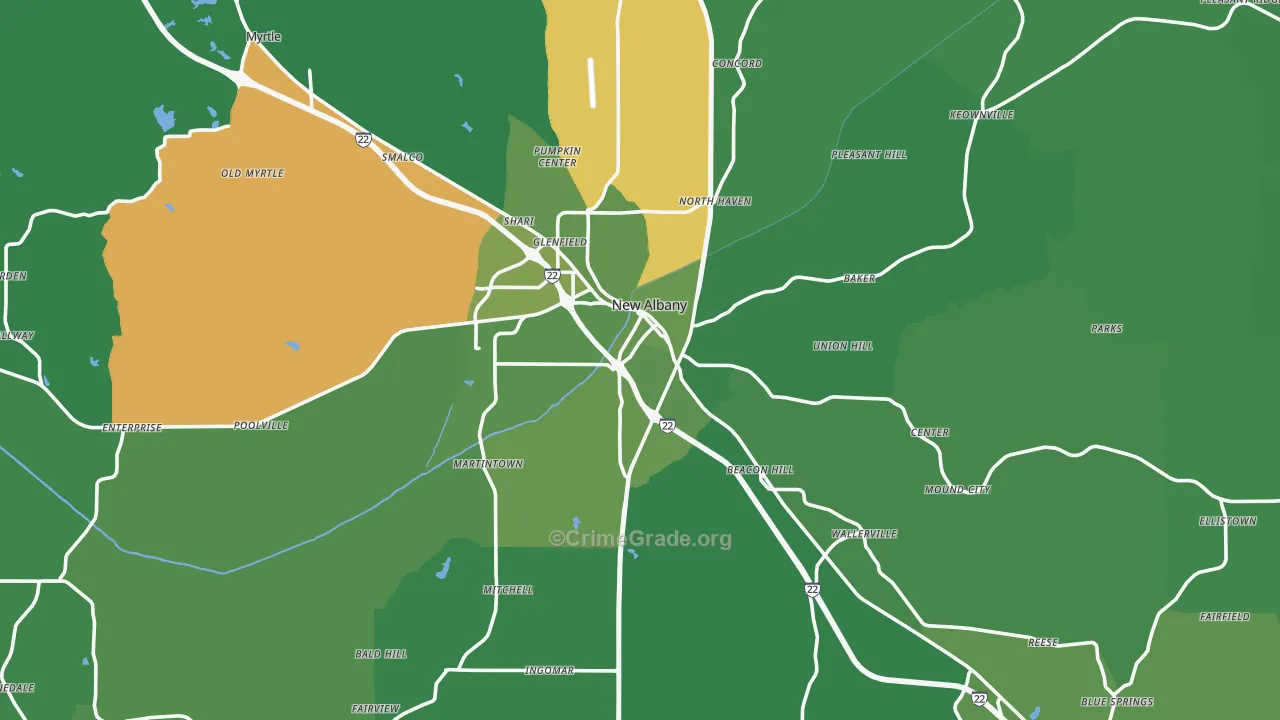 Union County, MS Map of Murder Rates