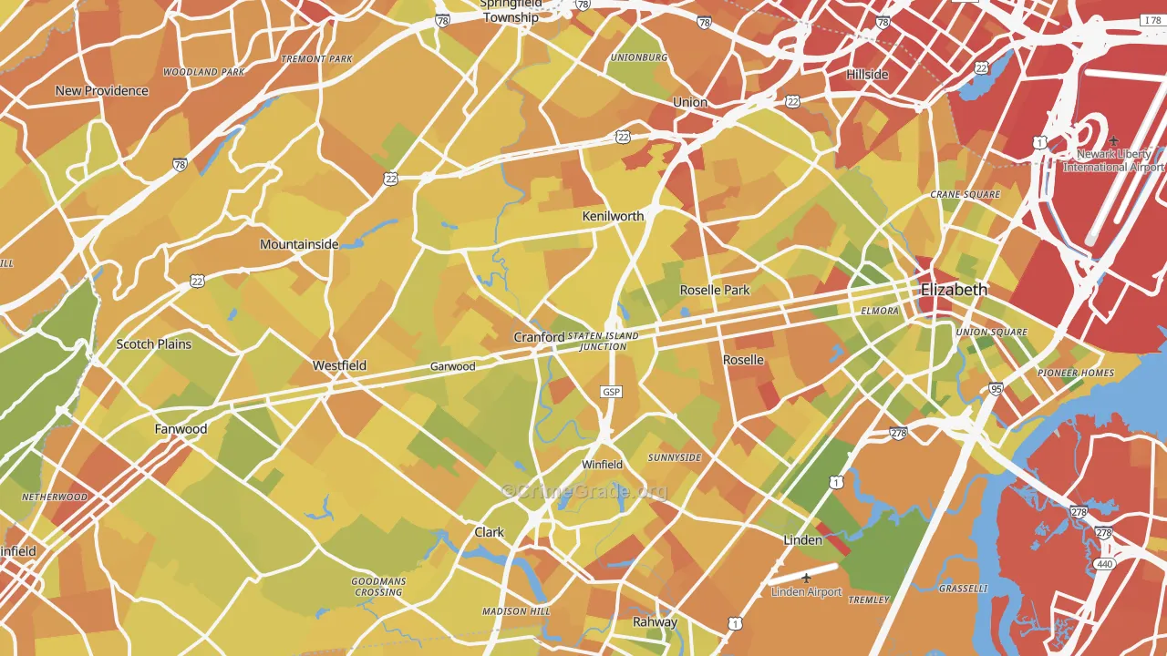Union County, NJ Map of Murder Rates