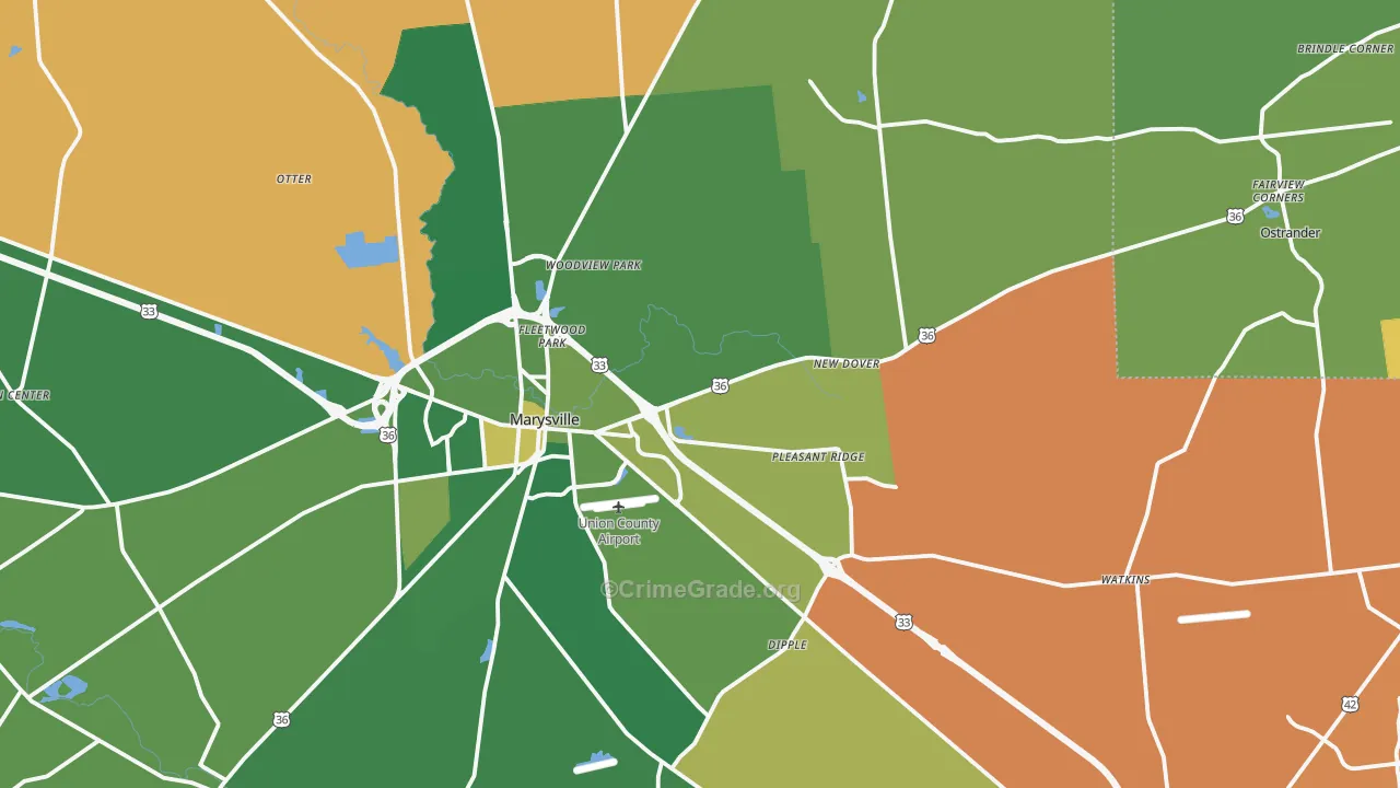Union County, OH Map of Murder Rates