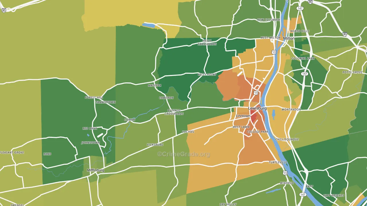 Union County, PA Map of Murder Rates