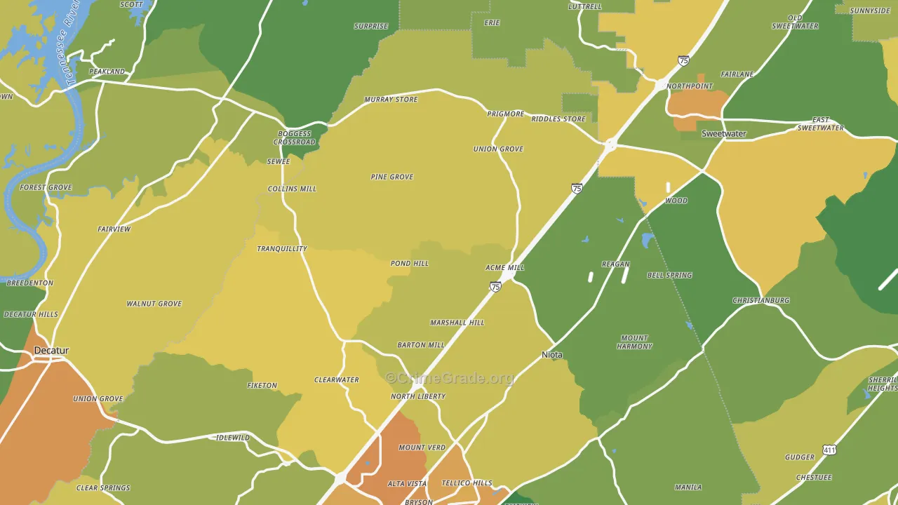 Union Grove, TN Map of Murder Rates