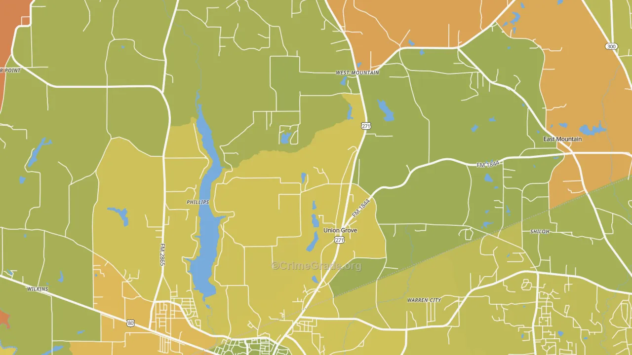 Union Grove, TX Map of Murder Rates