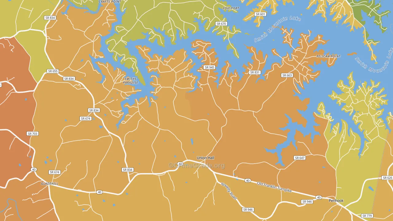 Union Hall, VA Map of Murder Rates