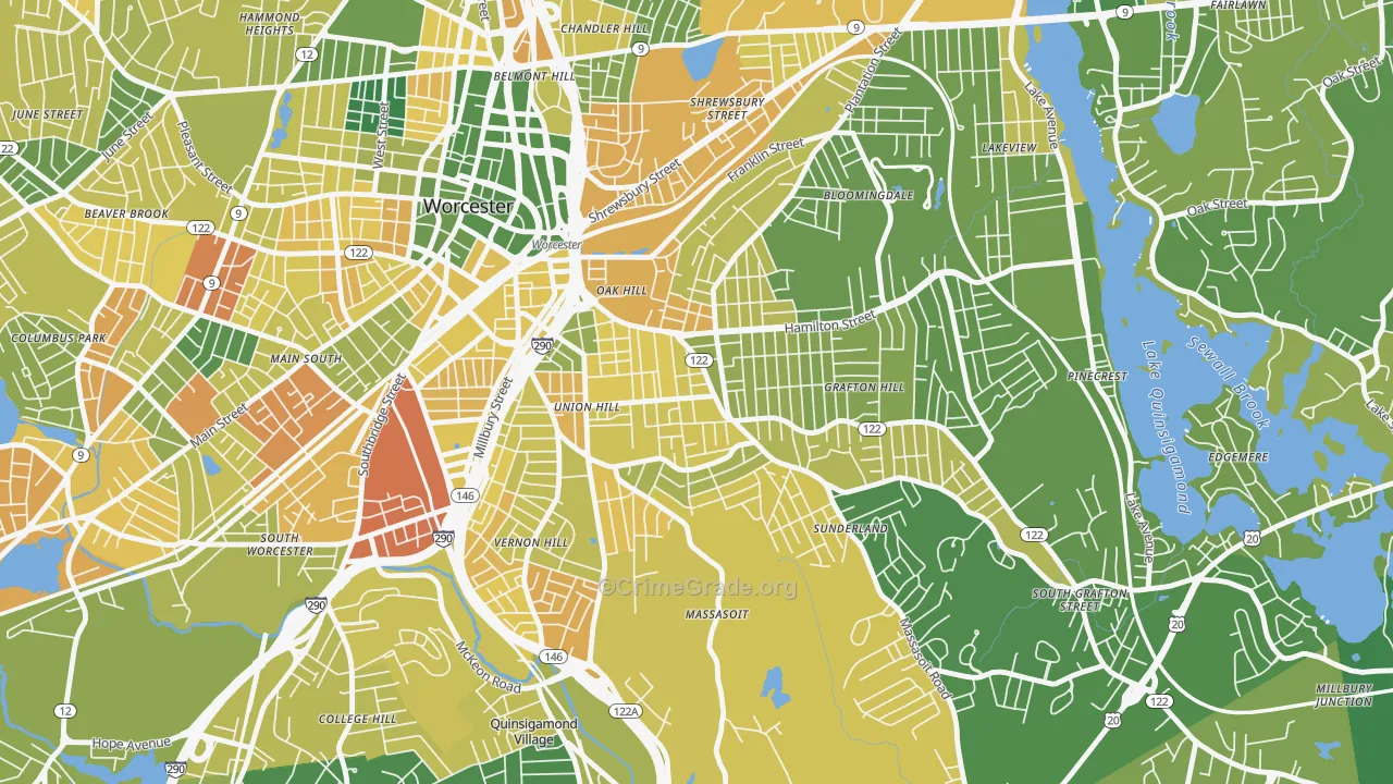 Union Hill, Worcester, MA Map of Murder Rates
