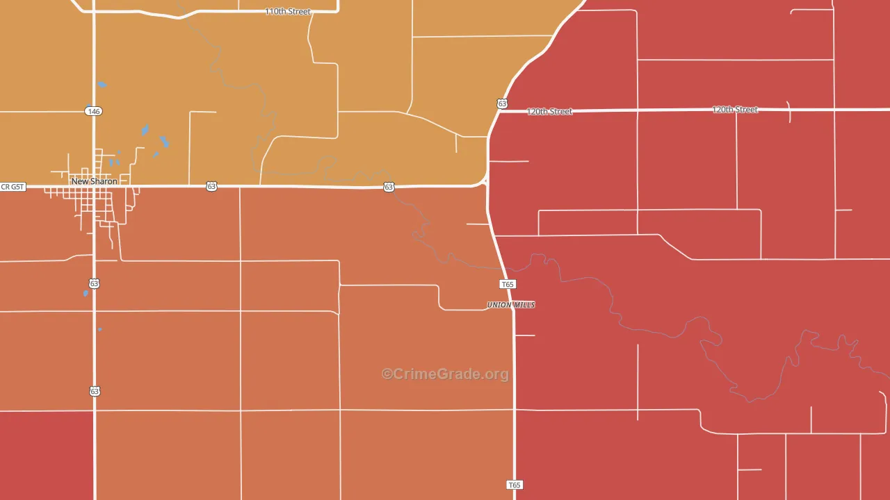 Union Mills, IA Map of Murder Rates