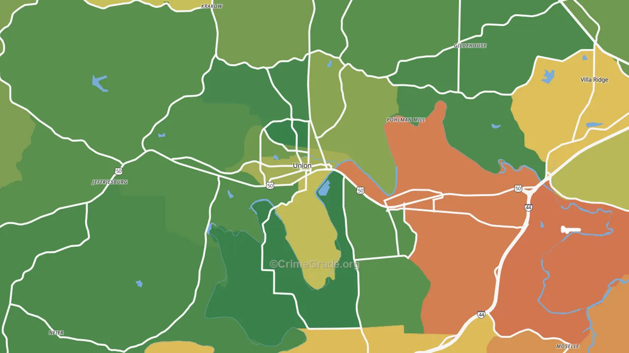 Union, MO Map of Murder Rates