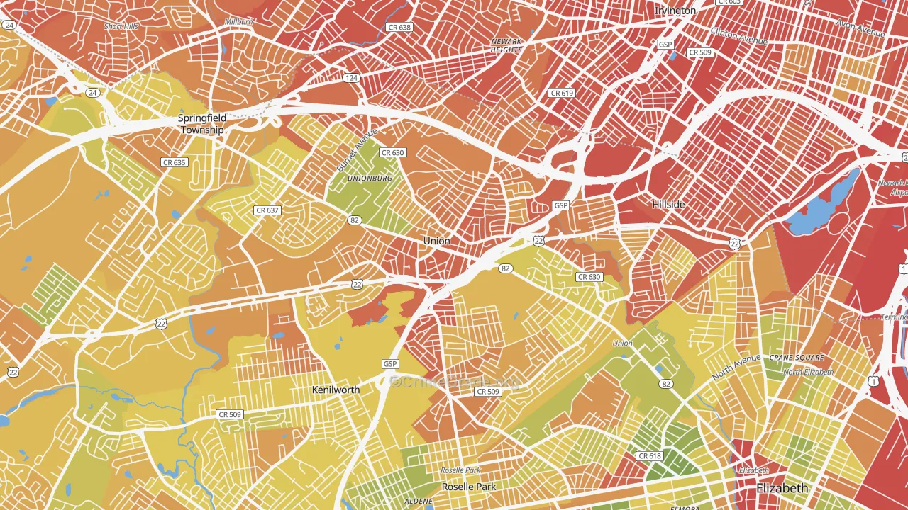 Union, NJ Map of Murder Rates