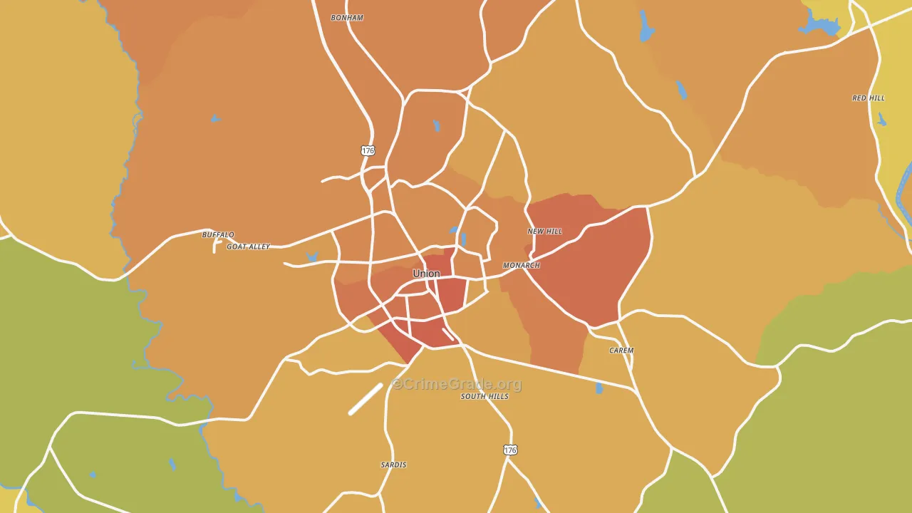 Union, SC Map of Murder Rates