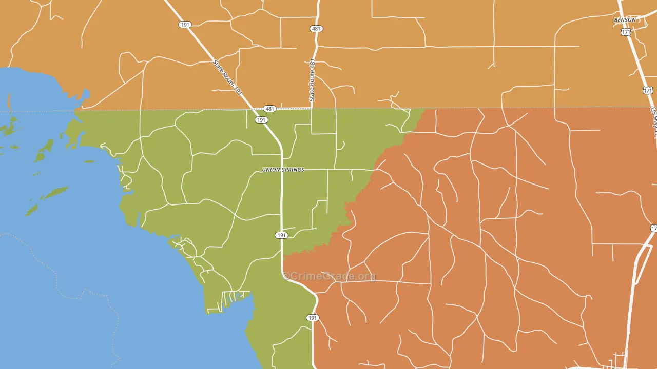 Union Springs, LA Map of Murder Rates