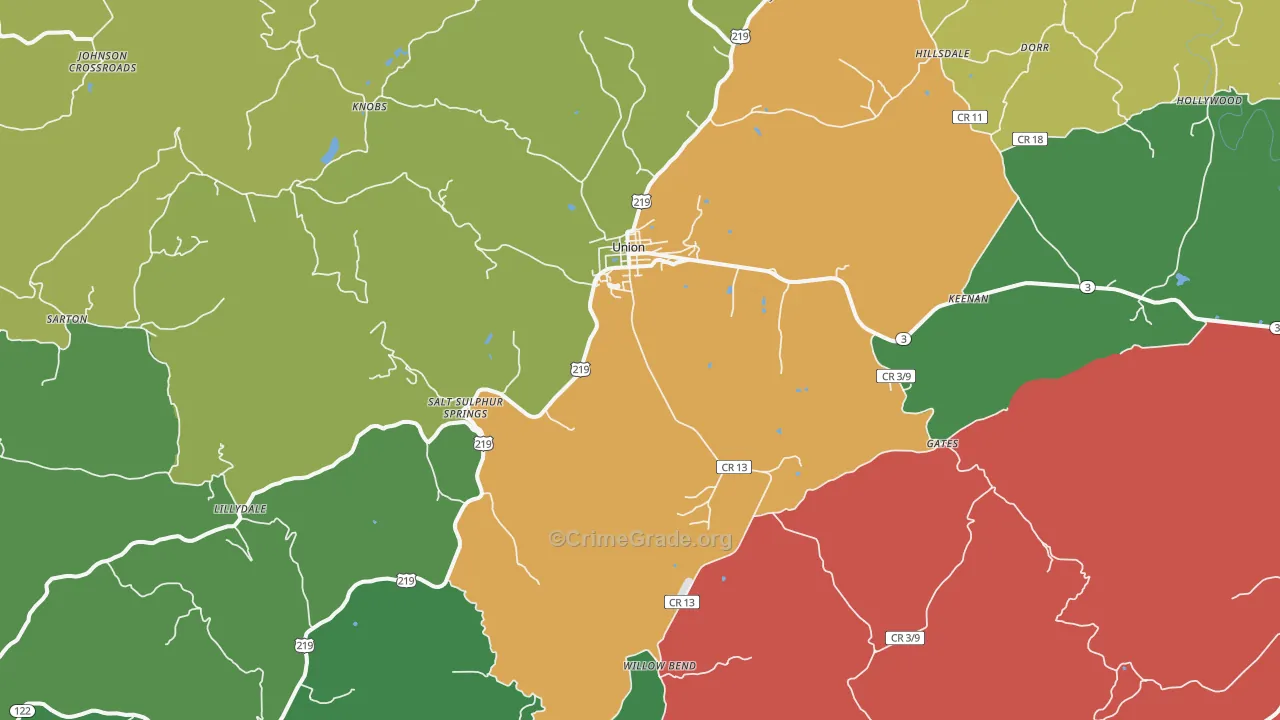 Union, WV Map of Murder Rates