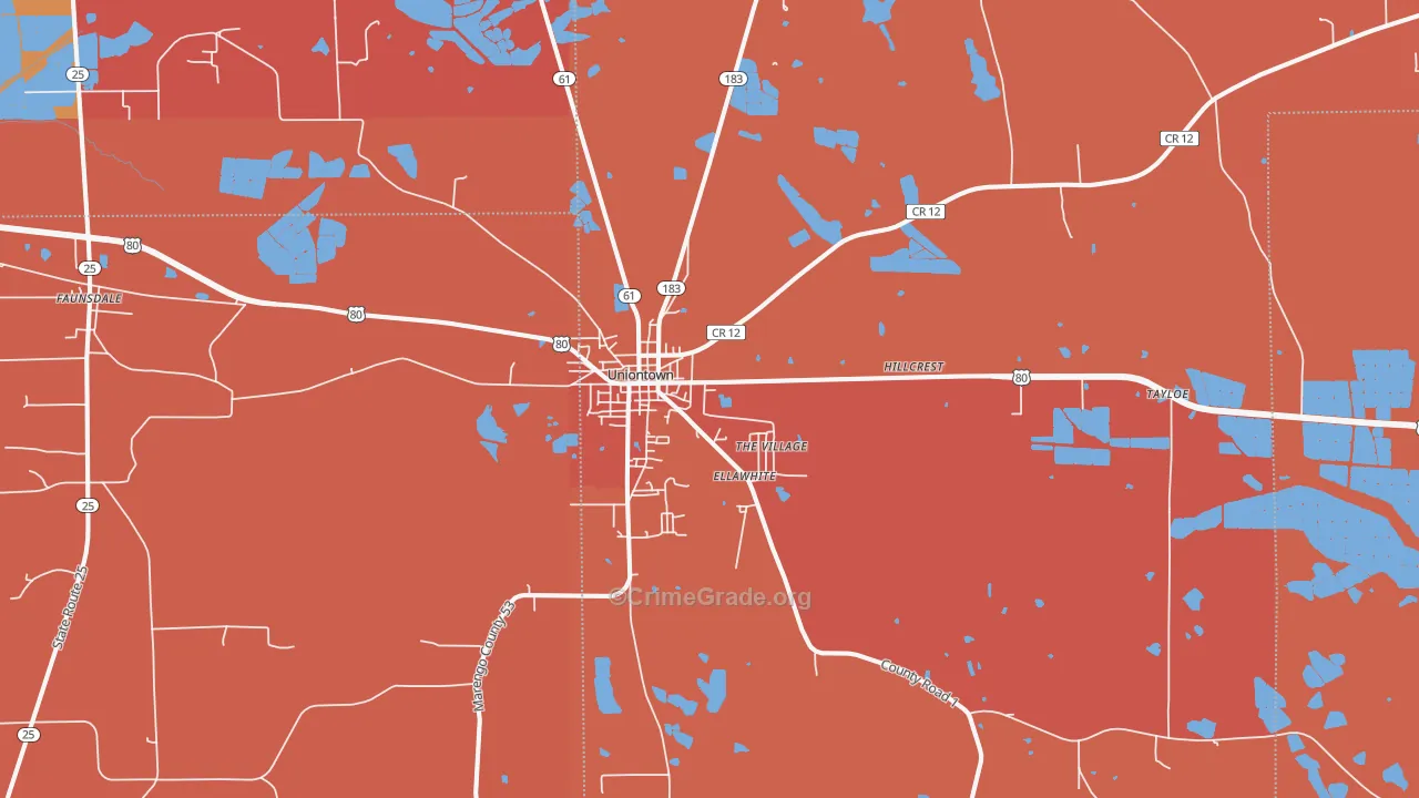 Uniontown, AL Map of Murder Rates