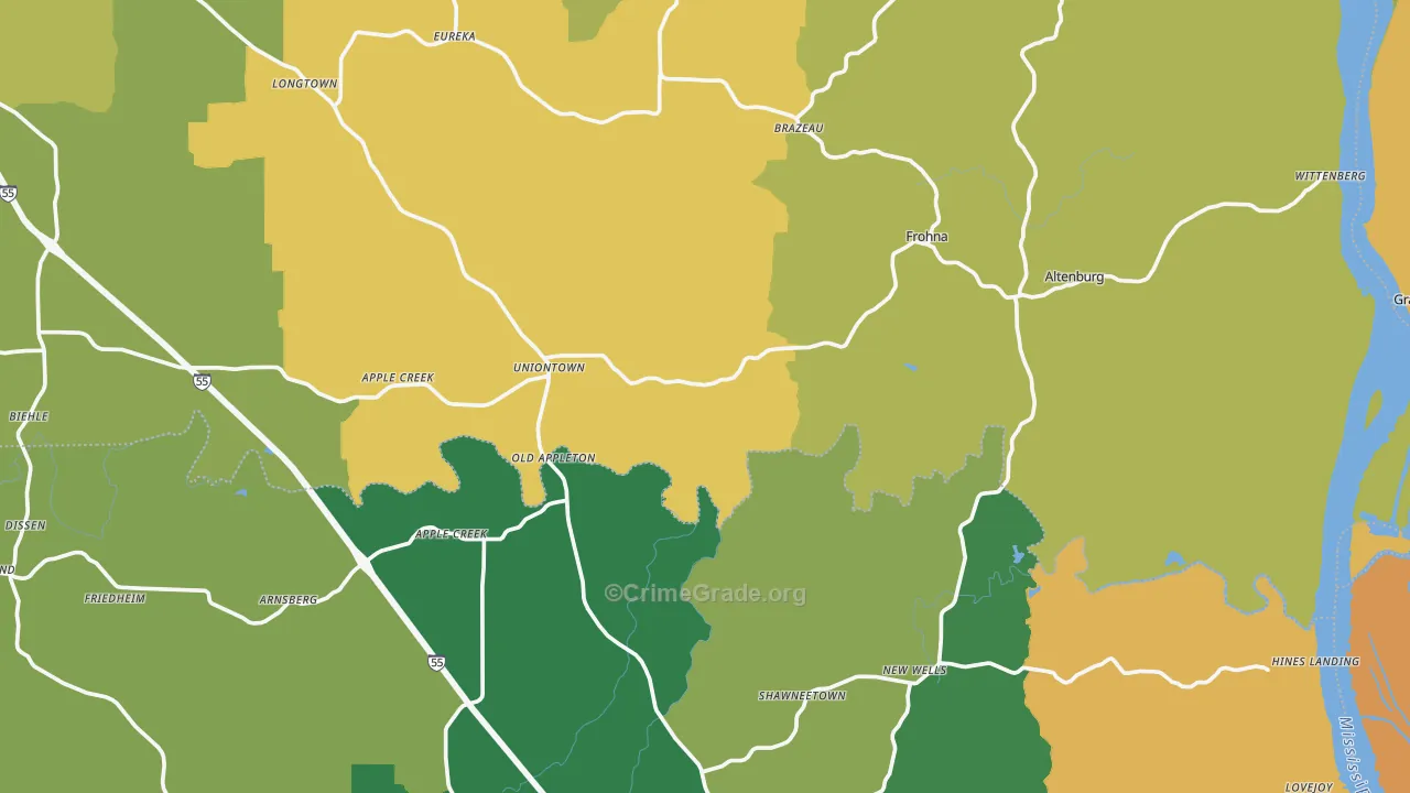 Uniontown, MO Map of Murder Rates