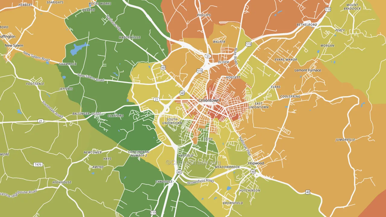 Uniontown, PA Map of Murder Rates