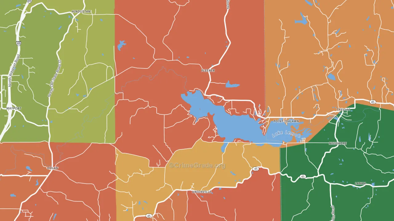 Unionville, IN Map of Murder Rates
